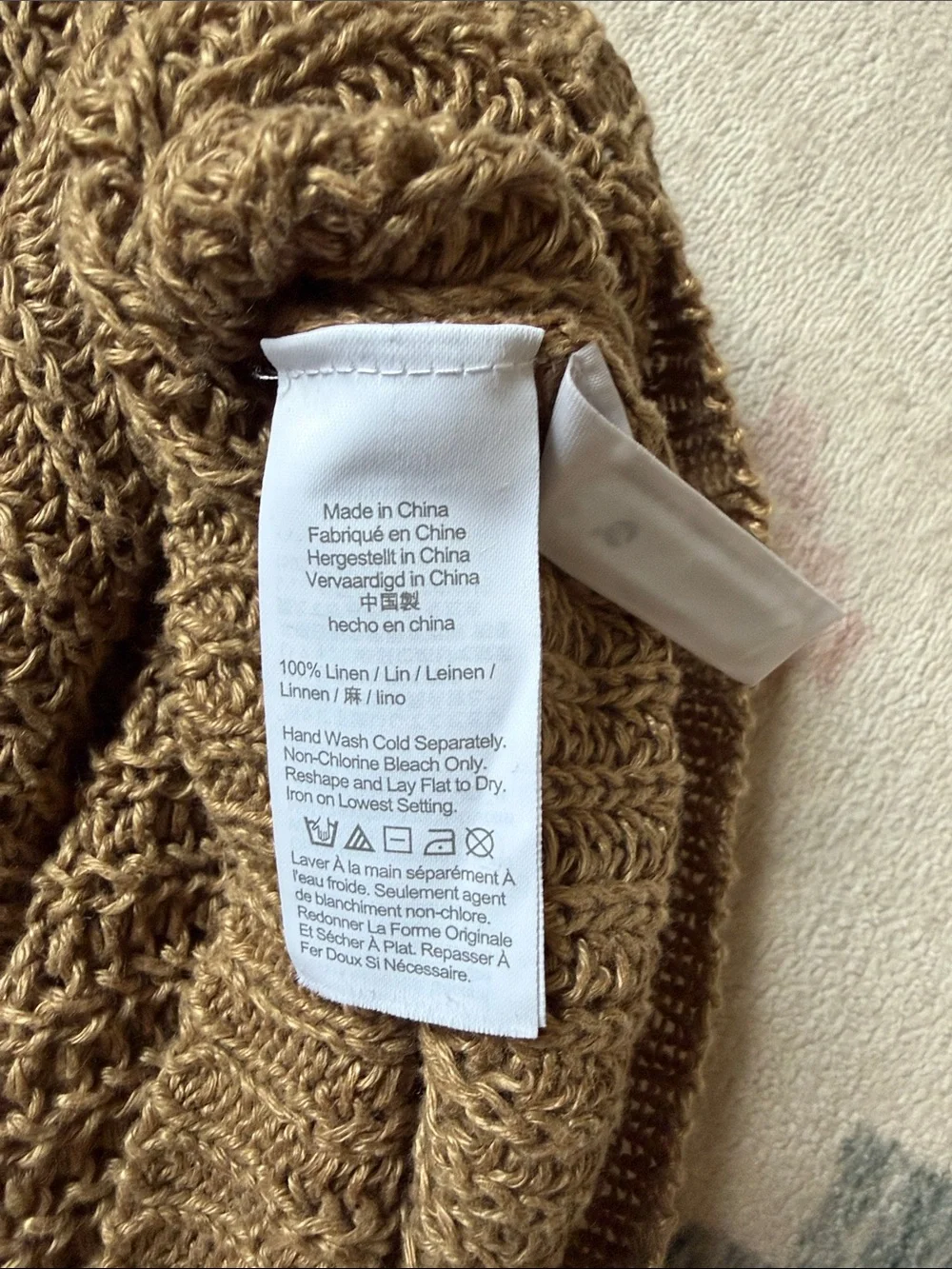 J. Crew Men's Crewneck Sweater in Tan Brown 100% Linen
